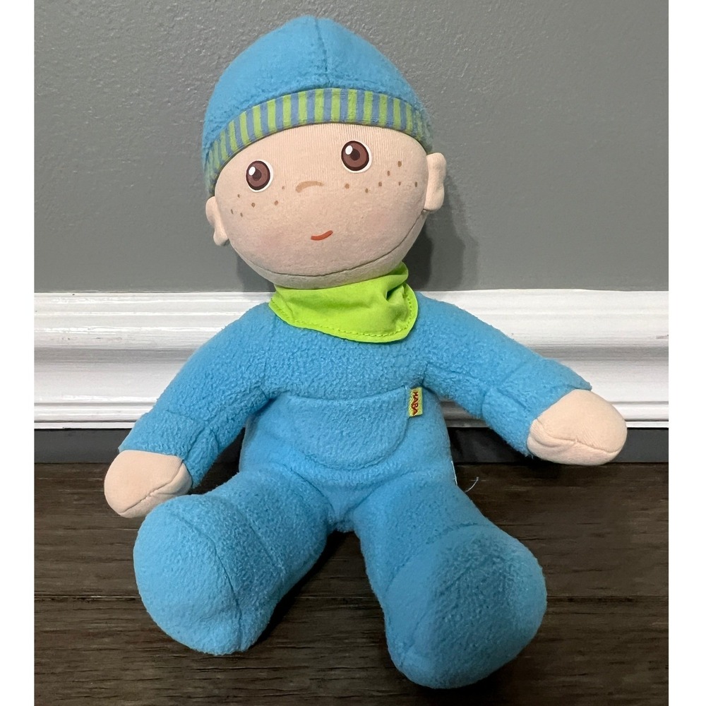 HABA Blue Plush Doll Boy Sleepy Pajamas Hat Scarf Stuffed Toy‎ Kids Play